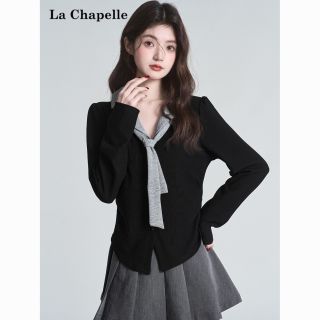  La Chapelle/拉夏贝尔 拼接Polo领 女士上衣