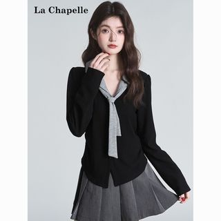  La Chapelle/拉夏贝尔 拼接Polo领 女士上衣