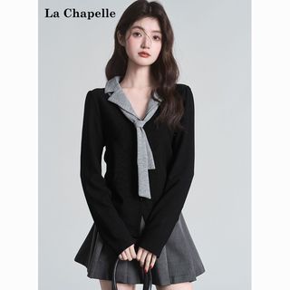  La Chapelle/拉夏贝尔 拼接Polo领 女士上衣