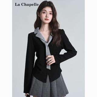  La Chapelle/拉夏贝尔 拼接Polo领 女士上衣