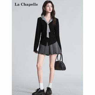  La Chapelle/拉夏贝尔 拼接Polo领 女士上衣