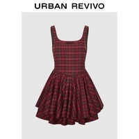  URBAN REVIVO 复古格纹蝴蝶结 女士连衣裙