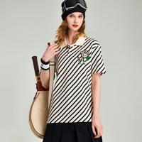 Havva 设计感撞色条纹 女士短袖T恤