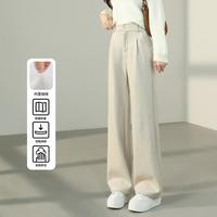 韩都衣舍 加绒加厚阔腿裤女冬季保暖宽松垂感高腰显瘦直筒窄版休闲裤