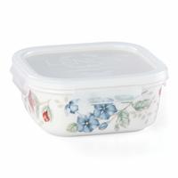 Lenox 方形瓷质食品储存盒 蝴蝶草甸印花 可微波炉可洗碗机 590ml保鲜盒