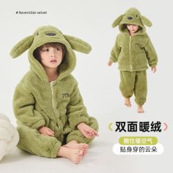 兰威丽洋 男童珊瑚绒家居服套装舒暖绒儿童睡衣冬季加绒加厚居家服卡通可爱