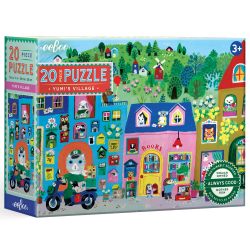 eeBoo Yumi's Village - 20 片拼图 - 38.1 x 27.9 厘米,超大拼图,充满活力的城镇和商店场景,异想天开的动物人物,学前,儿童 3 岁以上