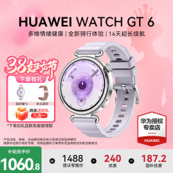 华为 WATCH GT 6 智能手表 41mm 流光紫 氟橡胶表带（北斗、GPS、血氧）