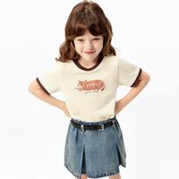 Little MO&CO. 童装春秋装女童猫咪印花短袖T恤上衣