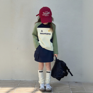 小猪班纳 男女童撞色亲子长袖T恤