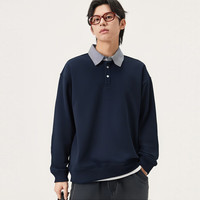 gxgjeans 超值清仓 美式假两件简约时尚宽松翻领卫衣 藏青色