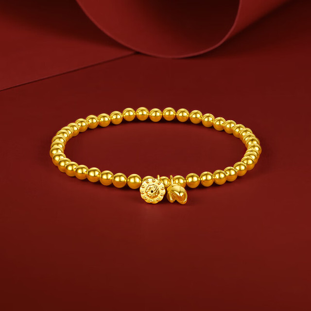 周六福 黄金手链女款5D硬金两世欢好运莲莲小金珠手串手饰 定价 16cm-2.44g