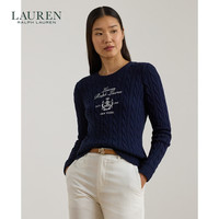 RALPH LAUREN LAUREN RALPH LAUREN 拉夫劳伦 女 26春修身版绞花结刺绣饰章棉针织衫RL62943 410-雅致深蓝色 S