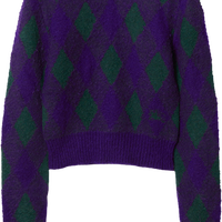BURBERRY 女式菱形格100%绵羊毛时髦洋气长袖圆领套头羊毛衫