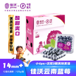 佳沃 每盒8元！当季云南蓝莓（14mm+）125g*12盒 整箱装（另有18mm款 以及 L25花香款可选）