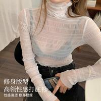 莫代尔 秋季性感蕾丝打底衫女气质时尚内搭叠穿时尚高领透视上衣女