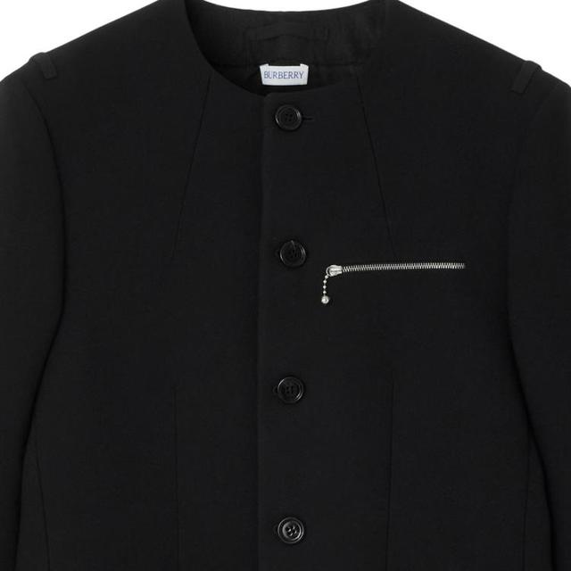 BURBERRY 男式轻奢绵羊毛高端纯色带垫肩圆领长袖西服