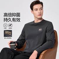 七匹狼 春秋狼刺绣罗马布棉氨长袖男士T恤