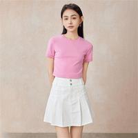 A21 女装针织修身圆领短袖T恤女时尚舒适常年款纯色t恤显瘦短款上衣