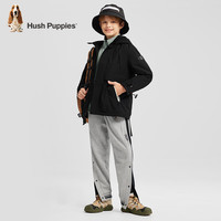 暇步士 男女大童2024冬季保暖蓄热户外三防风衣厚外套 钻石黑 140cm