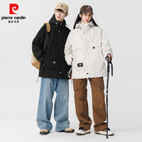 皮尔·卡丹 情侣款户外连帽宽松版冲锋衣外套
