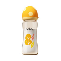 乐儿宝/bobo 玻璃奶瓶 宽口径 防胀气 防摔 新生儿初生儿 260ml【杏黄色*M码奶嘴】 1个