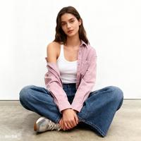 Gap 女装春款logo刺绣复古水洗斜纹布宽松长袖衬衫793514