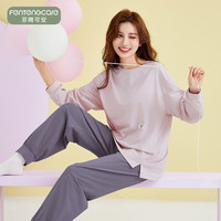 芬腾可安 纯棉 女春秋新款宽松套头长袖可外穿家居服套装 89103冰兰紫 2XL