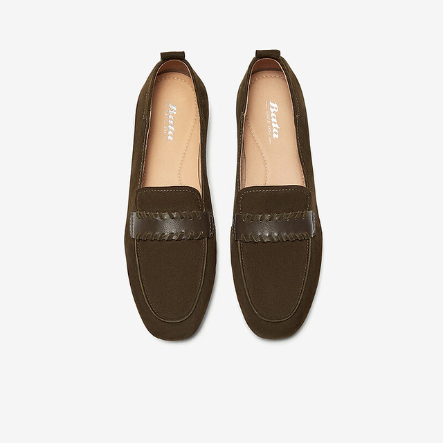 今日必买：Bata 【暴走不累】羊皮软底一脚蹬平底乐福鞋 两色可选 AVL44AA5
