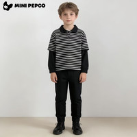 小猪班纳 女童A类假两件卫衣条纹长袖打底T恤
