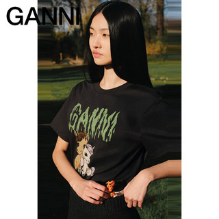  GANNI 趣味卡通马年印花 女士短袖T恤 幻影黑 L