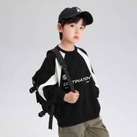 小猪班纳 男童INSTANT机车风立领撞色拼接华棉卫衣 沧海黑 130 *身高120-130cm