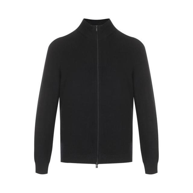 Armani Exchange 男式绅士稳重立领拉链式微弹简约针织开襟衫