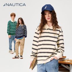 NAUTICA 童装男女童翻领条纹卫衣春秋儿童重磅长袖POLO衫