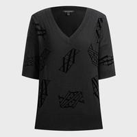 Armani Exchange AX 阿玛尼女式时尚字母印花内搭单穿V领短袖针织衫