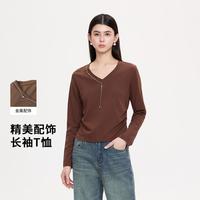 Five Plus 春秋显瘦百搭简约V领通勤体恤手钩链装饰设计感上衣长袖T恤女