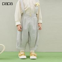 百亿补贴：爬爬 春季儿童裤子男女童宽松灯笼裤格子背带裤百搭潮