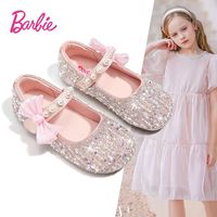 百亿补贴：Barbie 童鞋2025新款春秋小女孩公主鞋气质蝴蝶结软底水晶鞋儿童皮鞋