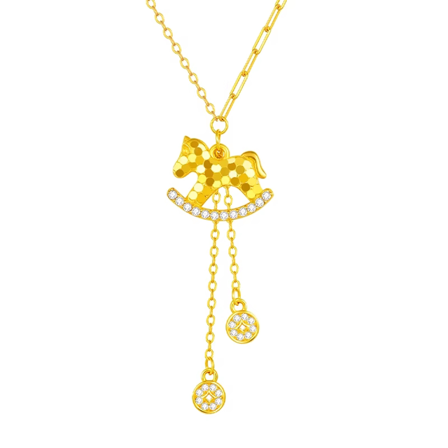 周大生 马上有钱项链生肖马S925纯银吊坠锁骨链首饰送女友生日礼物