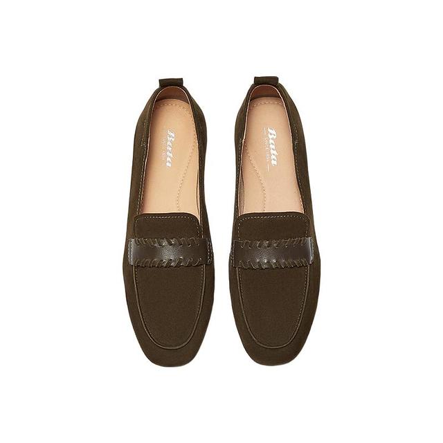 Bata 【羊皮乐福鞋】英伦粗跟软底一脚蹬女士单鞋AVL44AA5