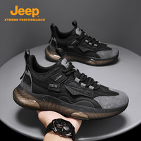 吉普 男鞋厚底减震老爹鞋2026春季真皮户外徒步软底运动休闲鞋