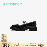 蹀愫 新款新中式厚底玛丽珍钻可爱圆头扣黑色小皮鞋TA54529-51 黑色牛皮革 34 220mm