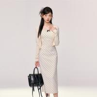 织物猪 极简气质 女士连衣裙套装 针织开衫