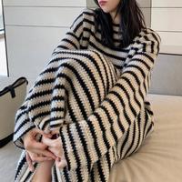 唐狮 女士圆领条纹长款连衣裙