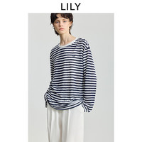 LILY/丽丽 简约撞色条纹 女士长袖T恤