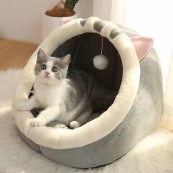 Lanswood 猫窝四季通用半封闭式猫狗窝秋冬天保暖垫子别墅猫屋猫舍猫床垫 布偶英短款小号-适合6斤内