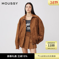 MOUSSY 春季新品复古文艺风宽松翻领夹克外套女028IAA30-1032 550驼色 均码