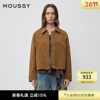 MOUSSY 春季新品复古风简约翻领长袖夹克外套女028IAA30-1028 550驼色 均码