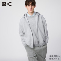 优衣库 合作款/男装女装宽松连帽拉链运动开衫/长袖外套卫衣485735 03 灰色 S