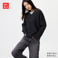 优衣库 女装V领针织衫/毛衣毛衫479231 08 深灰色 2XL /165/100B